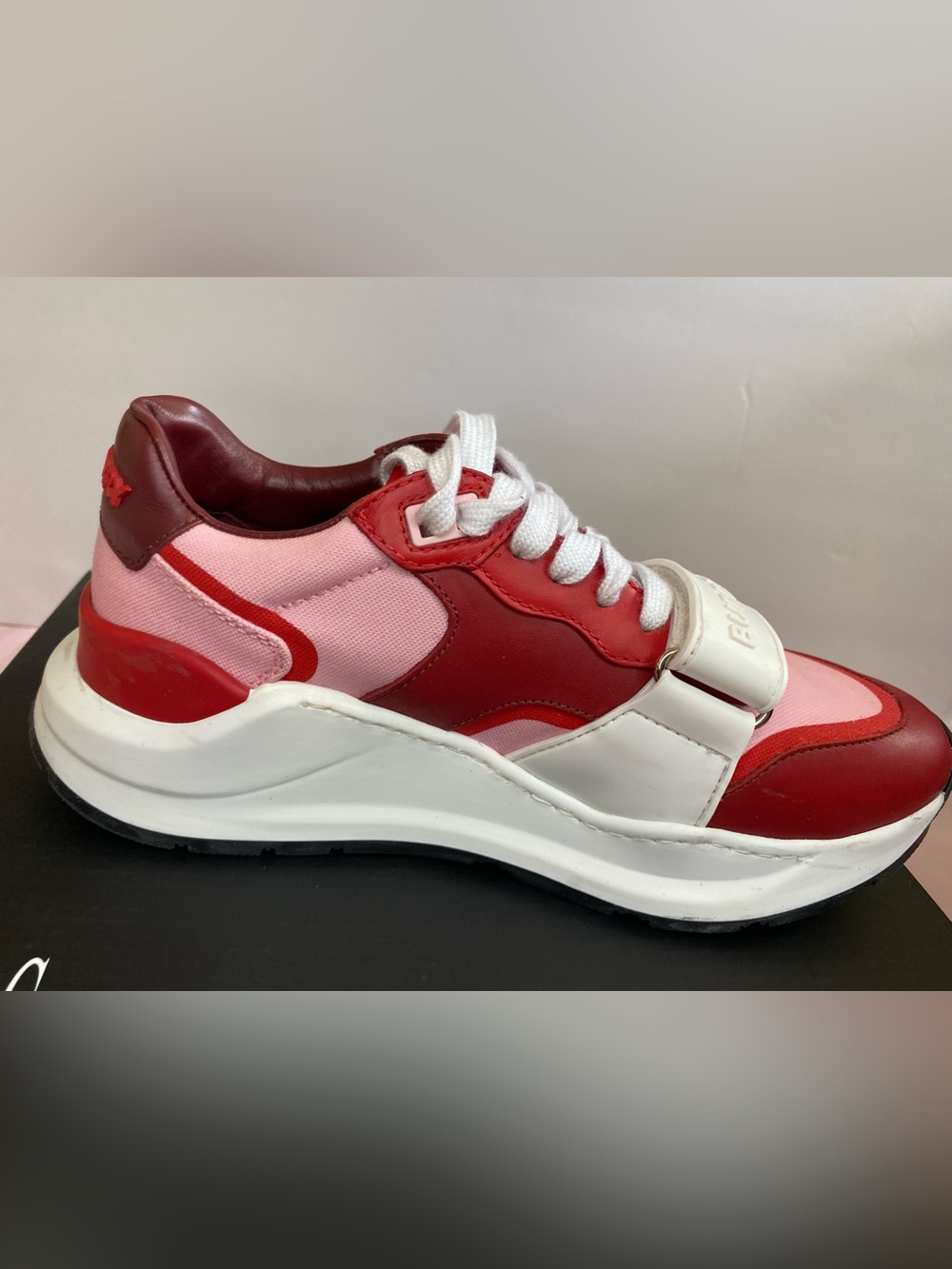 BURBERRY Red and Pink Lace-Up Strap Sneakers - Picture 12 of 15